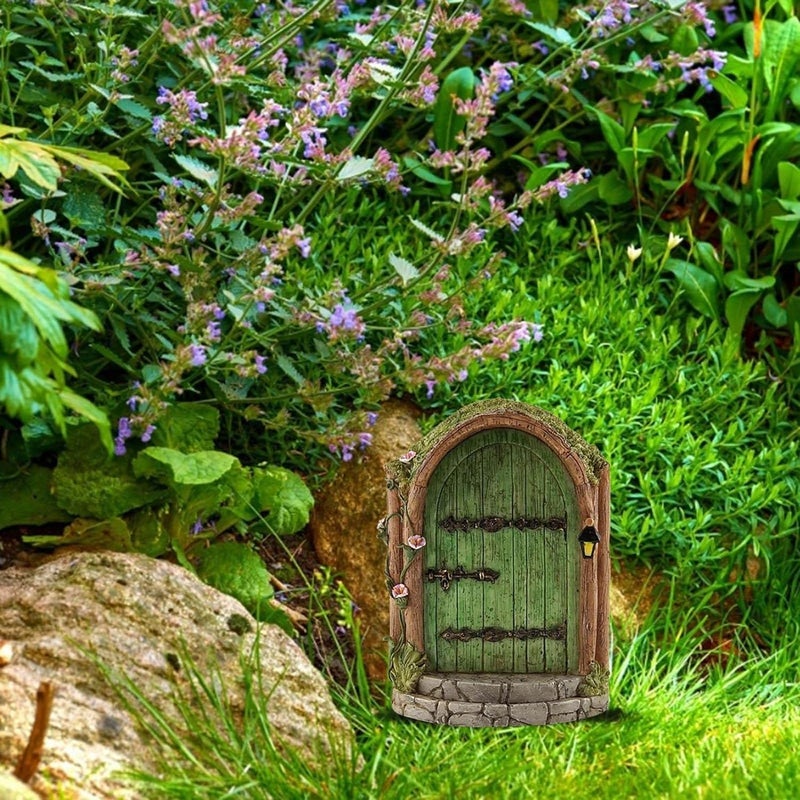 Wentoenapp Green Fairy Door, Wooden Miniature Fairy Garden Doors Outdoor Mini Fairy Gnome House Accessories for Tree Trunk Ornaments Garden Miniatures, Fairy Doors for Trees Outdoor, Gnome Door for Tree Trunk - Image 4